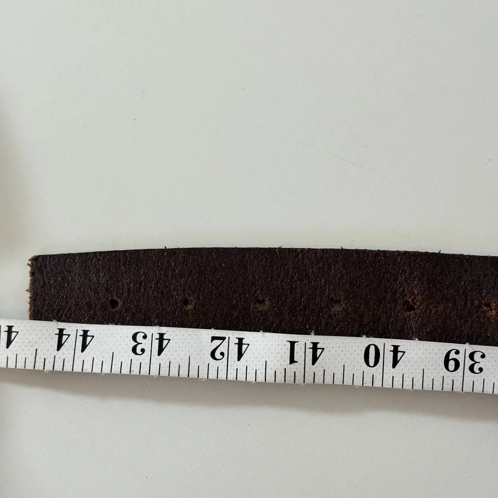 VTG 90s Hugo Boss Embossed Leather Belt Brown Logo Print Silver Buckle Sz 105-40
